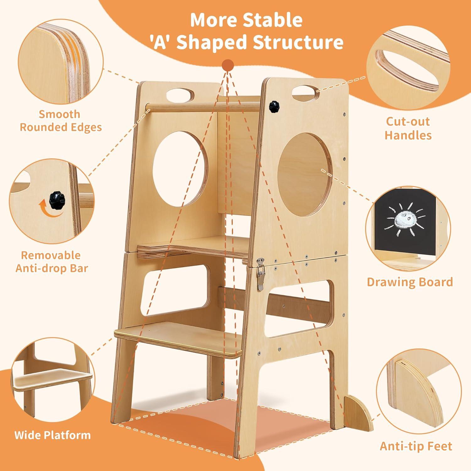 Torre Ayudante Plegable SHWWQUE para Niños Natural 87cm