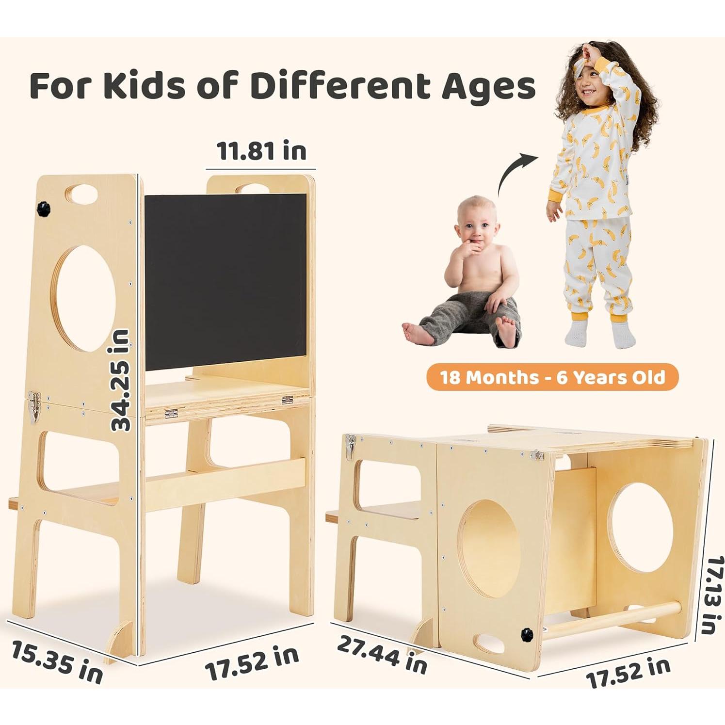 Torre Ayudante Plegable SHWWQUE para Niños Natural 87cm
