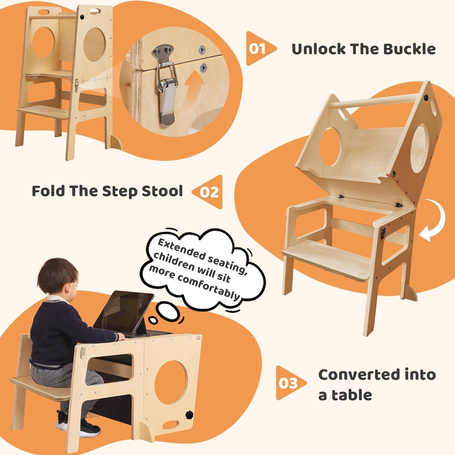 Torre Ayudante Plegable SHWWQUE para Niños Natural 87cm