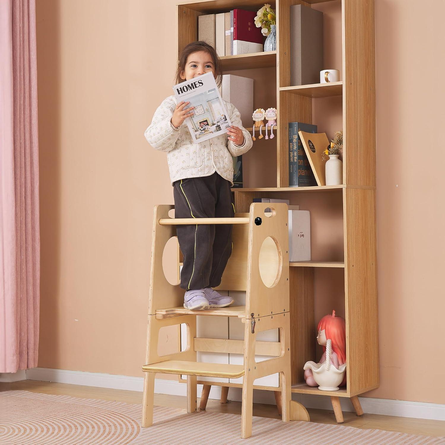 Torre Ayudante Plegable SHWWQUE para Niños Natural 87cm