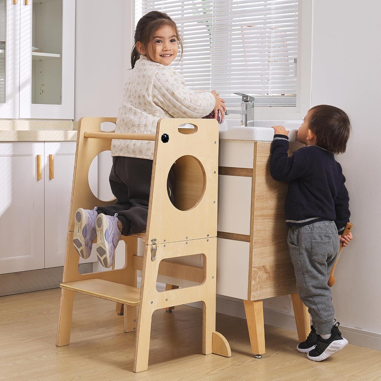 Torre Ayudante Plegable SHWWQUE para Niños Natural 87cm