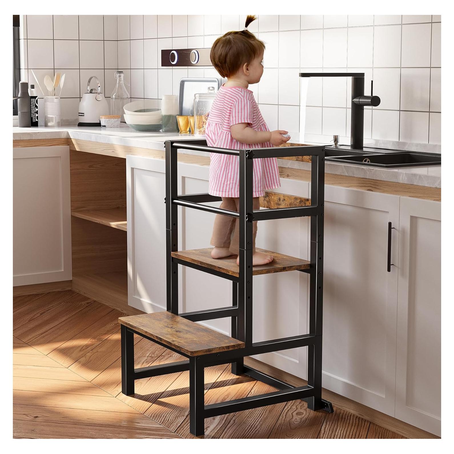 Escalera de Cocina Ajustable INNOD para Niños con Barandilla