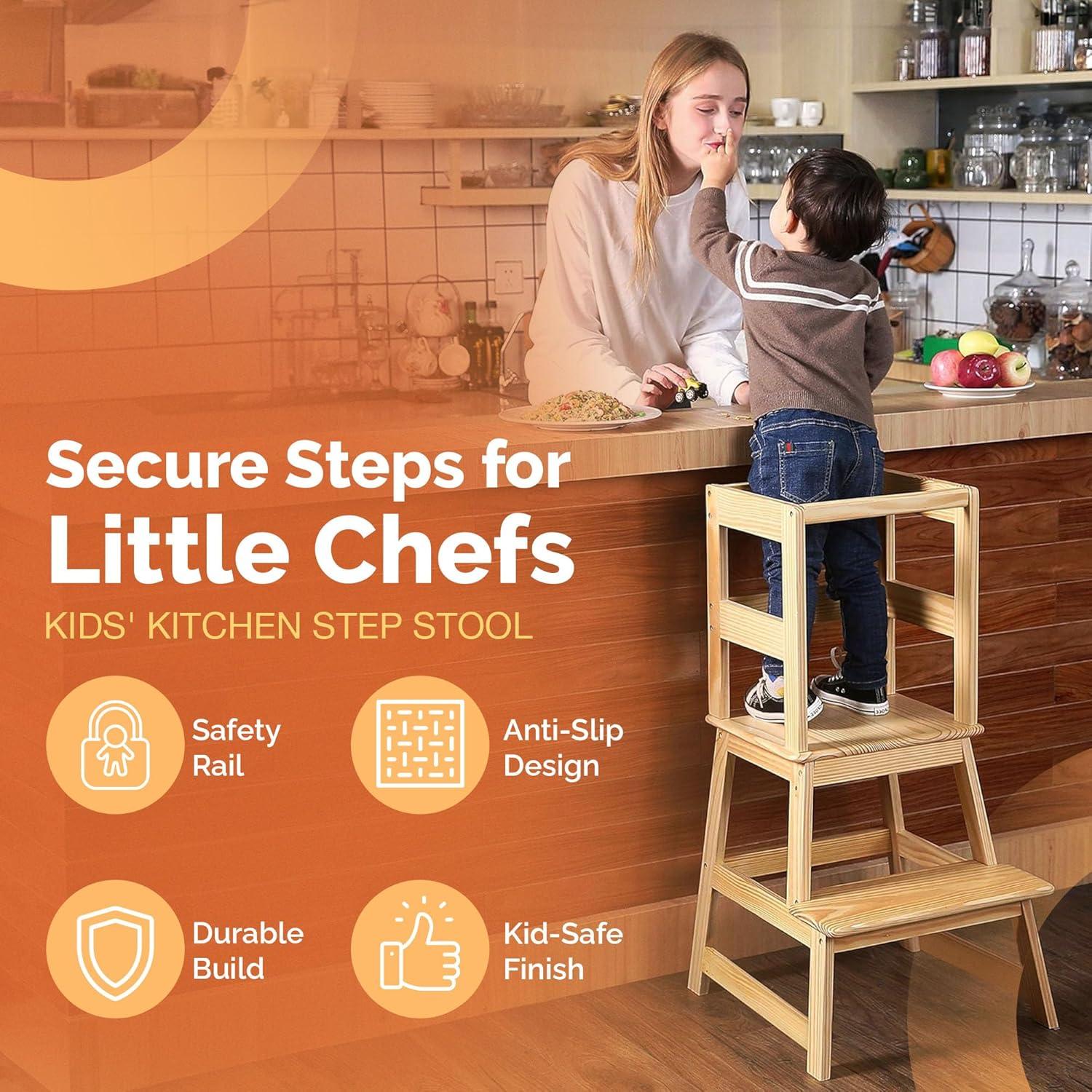 Escalera de Cocina para Niños SDADI Natural con Barandilla
