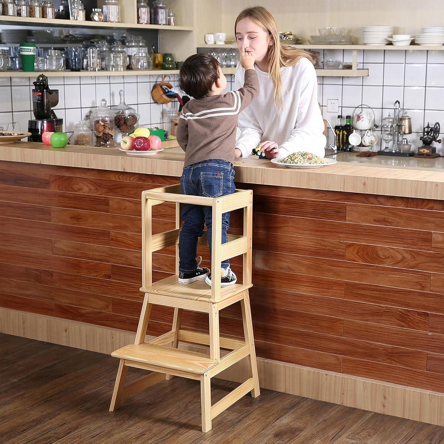 Escalera de Cocina para Niños SDADI Natural con Barandilla