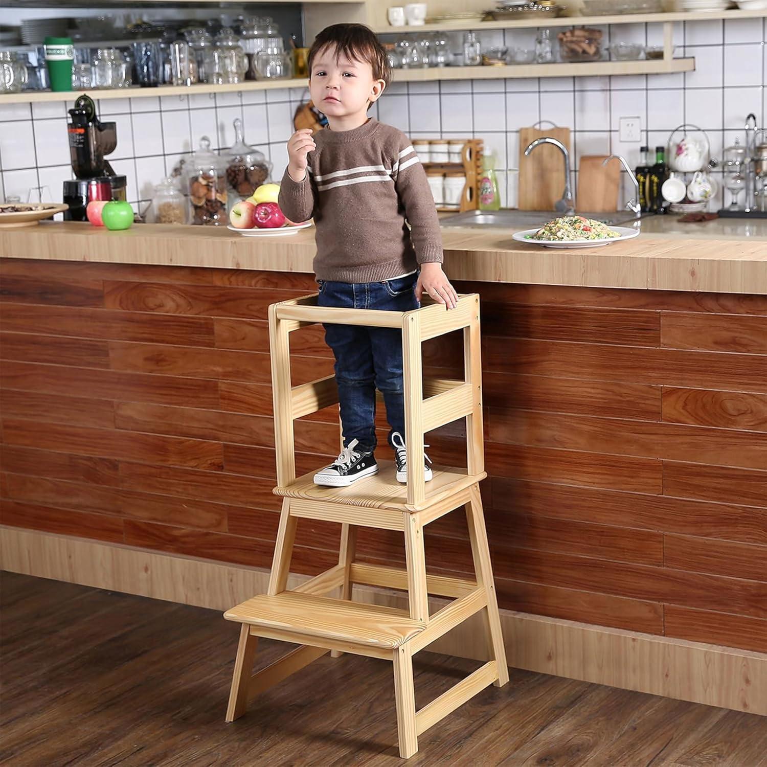 Escalera de Cocina para Niños SDADI Natural con Barandilla