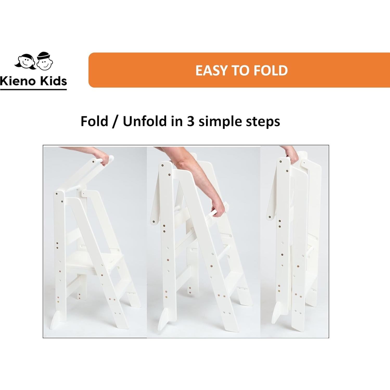 Taburete Plegable para Niños Kieno Kids Blanco - Torre Montessori