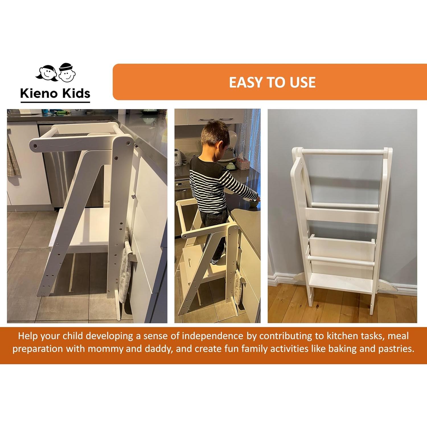Taburete Plegable para Niños Kieno Kids Blanco - Torre Montessori