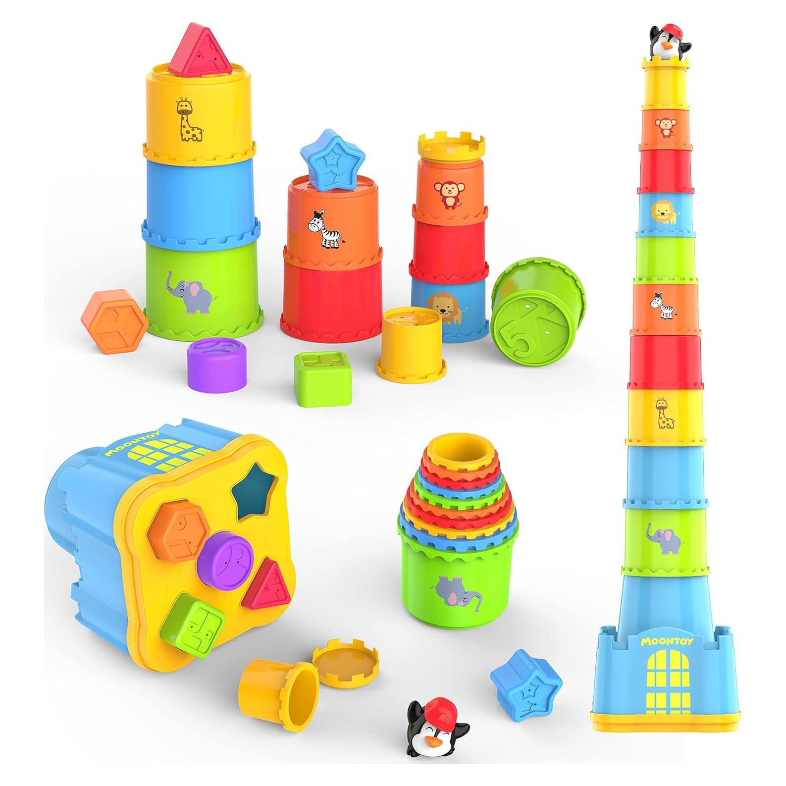 Juego de Tazas Apilables MOONTOY 19 Piezas para Bebés 1-3 Años