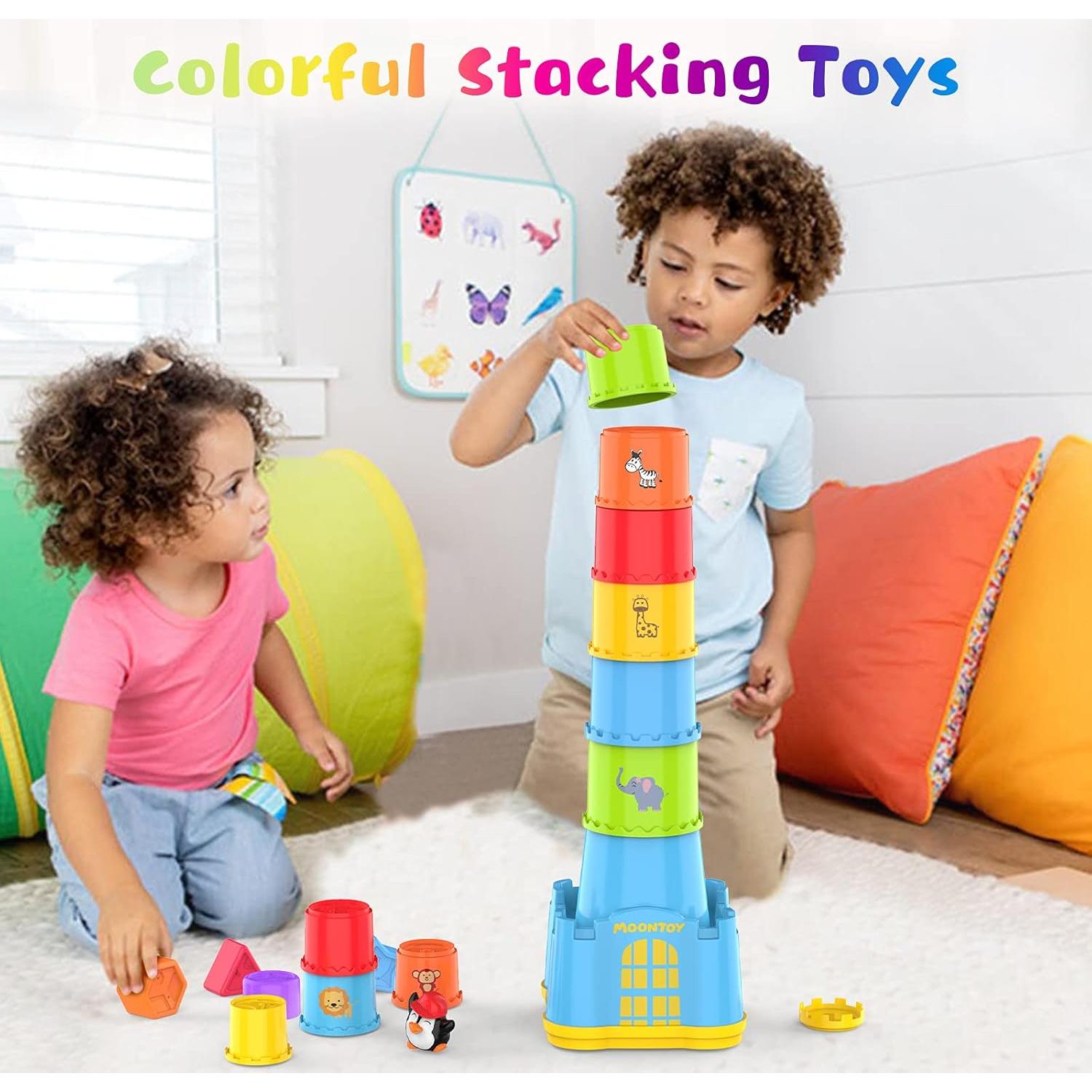 Juego de Tazas Apilables MOONTOY 19 Piezas para Bebés 1-3 Años