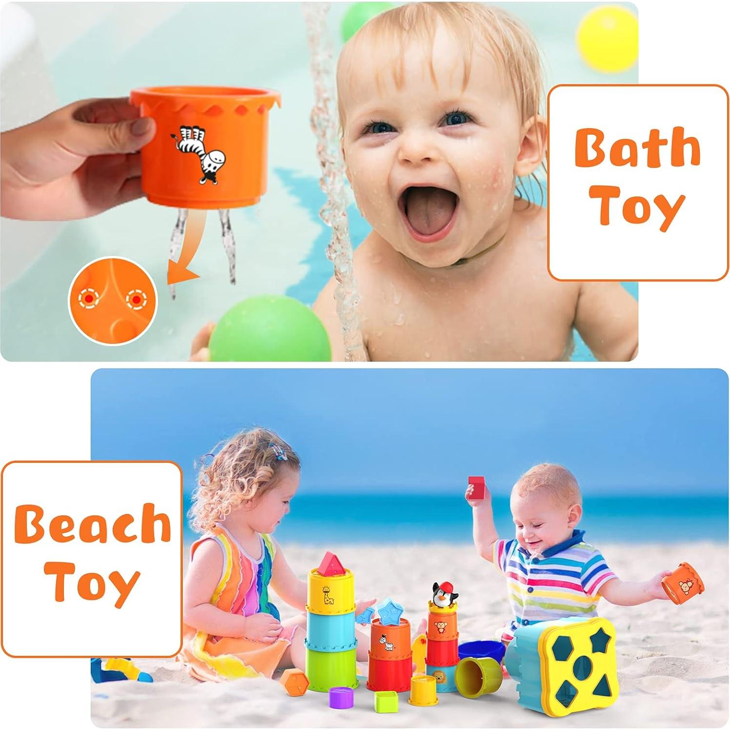 Juego de Tazas Apilables MOONTOY 19 Piezas para Bebés 1-3 Años