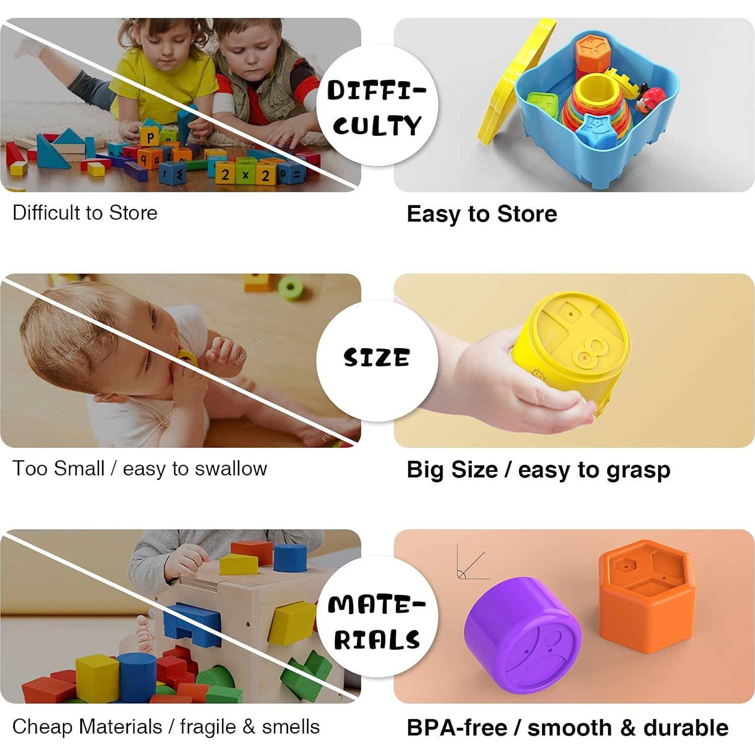 Juego de Tazas Apilables MOONTOY 19 Piezas para Bebés 1-3 Años