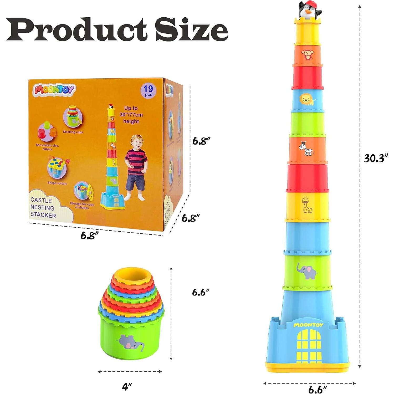 Juego de Tazas Apilables MOONTOY 19 Piezas para Bebés 1-3 Años