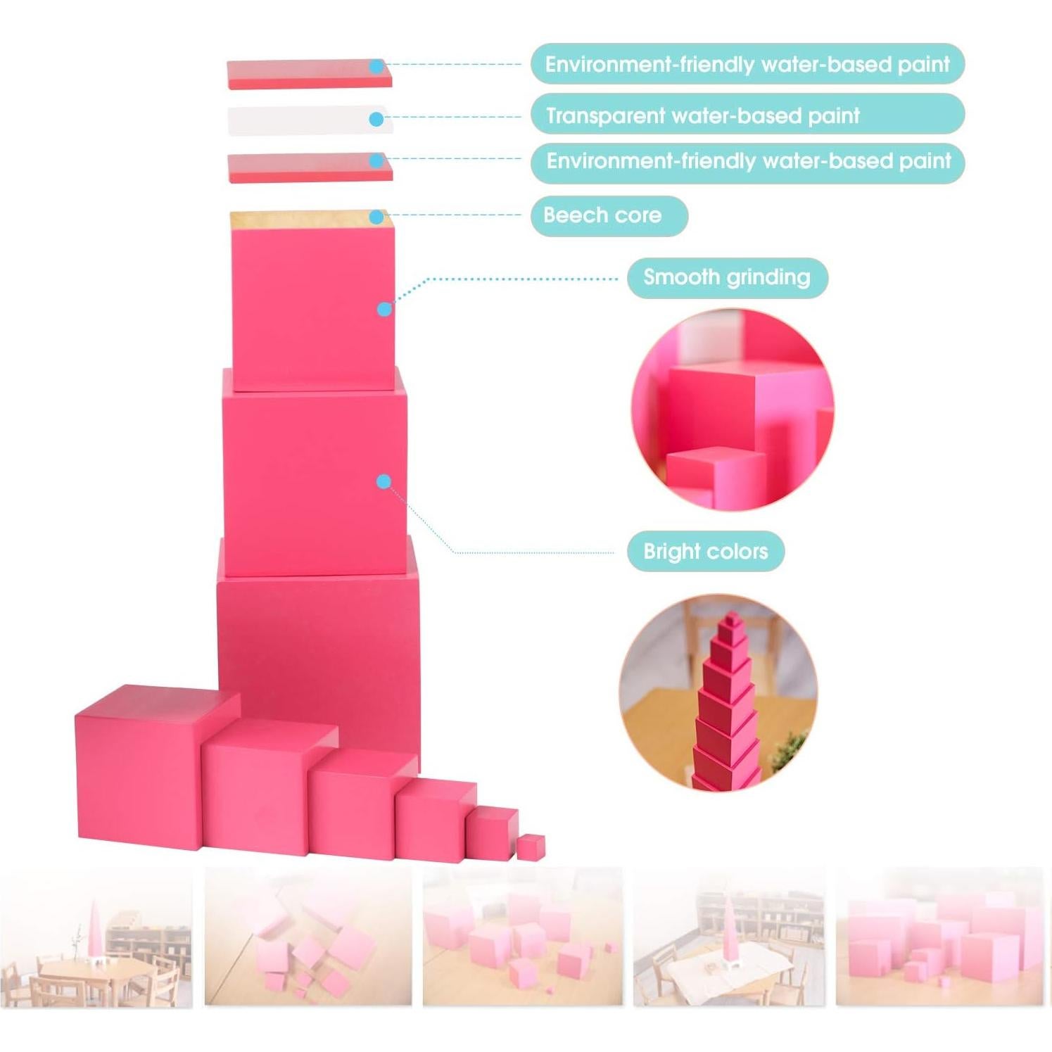 Torre Rosa Montessori Outlet para Niños 3-6 Años - Juguete Educativo