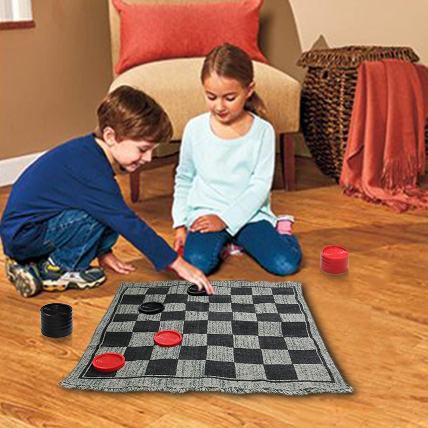 Juego de Damas Gigante Lulu Home 3-en-1 con Alfombra Reversible
