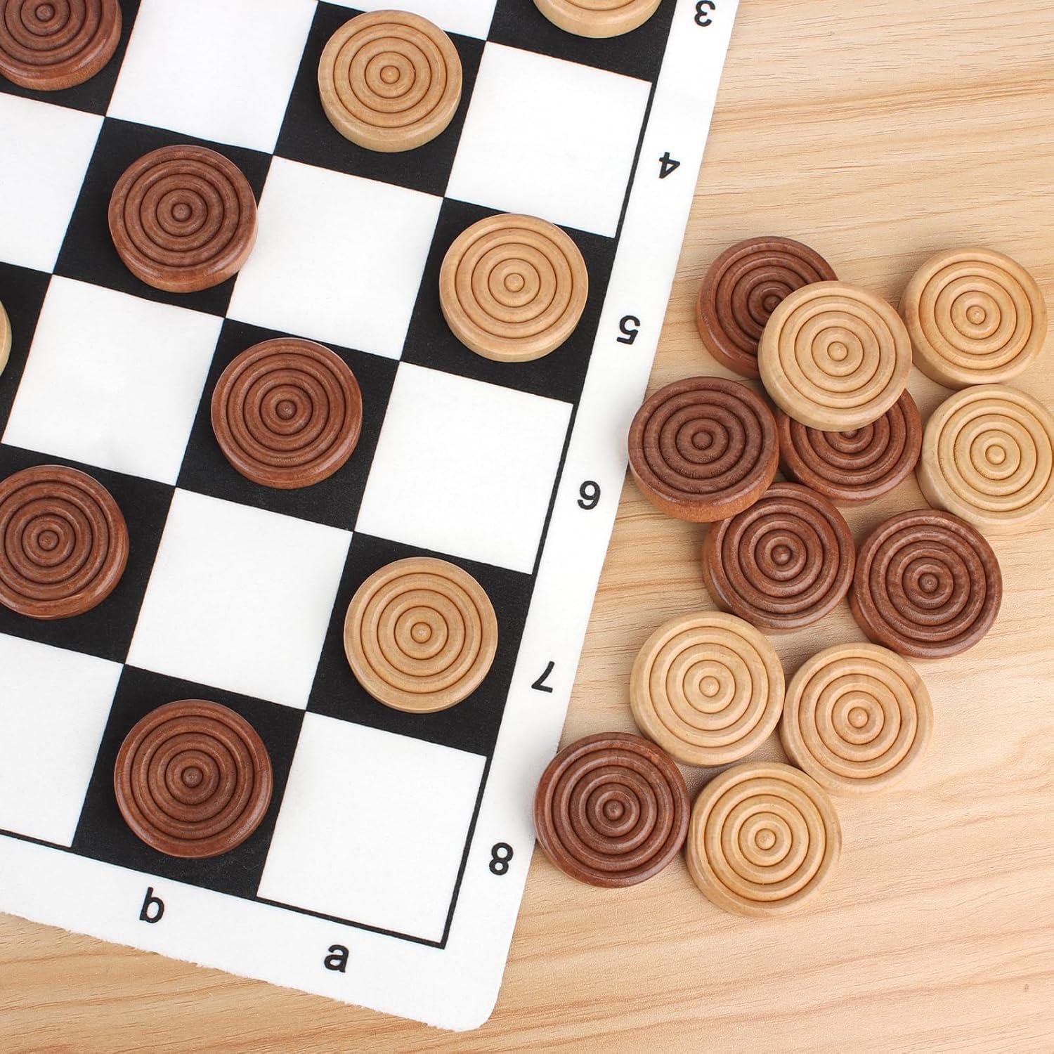 Piezas de Damas de Madera QuadPro - 30 Piezas y 5 Dados