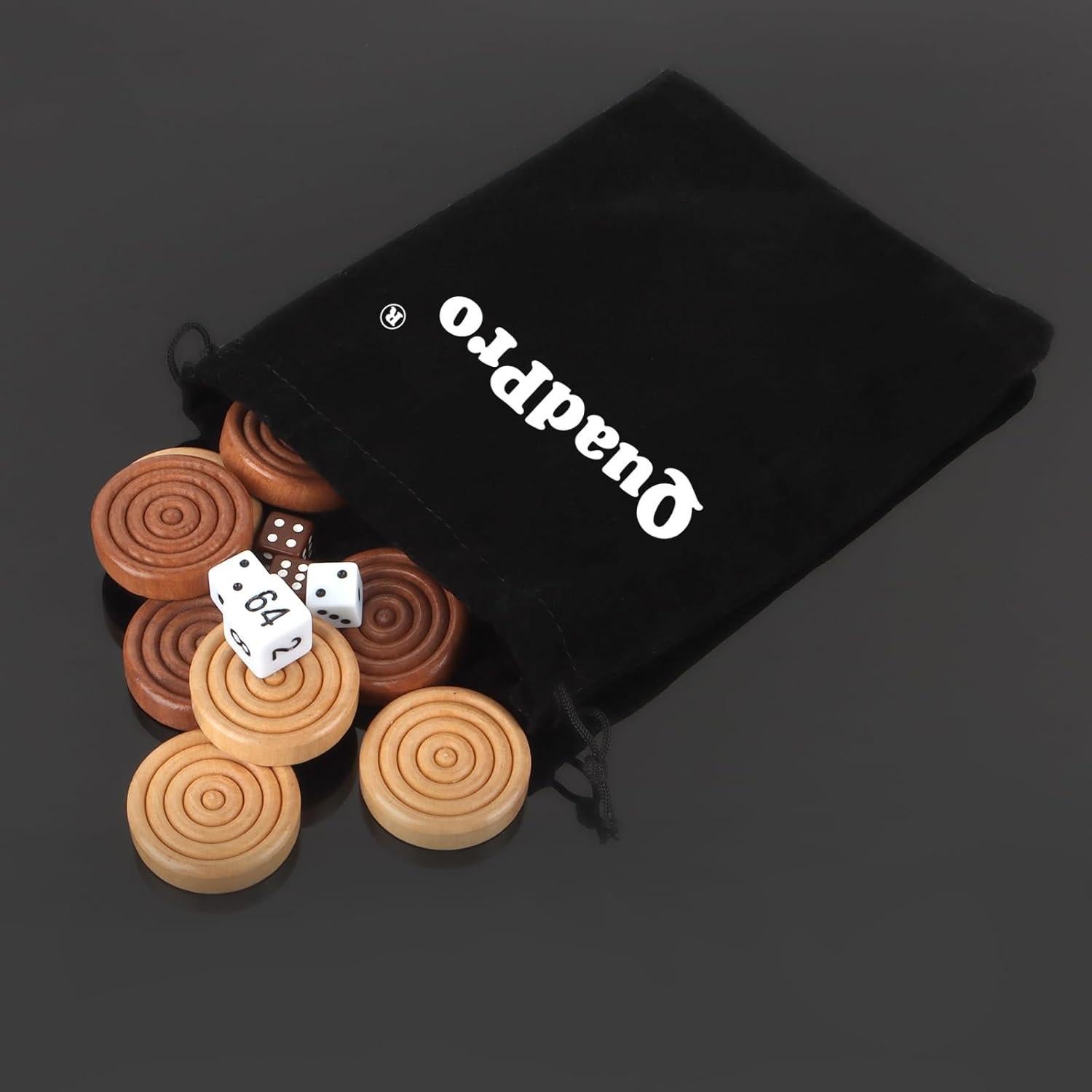 Piezas de Damas de Madera QuadPro - 30 Piezas y 5 Dados