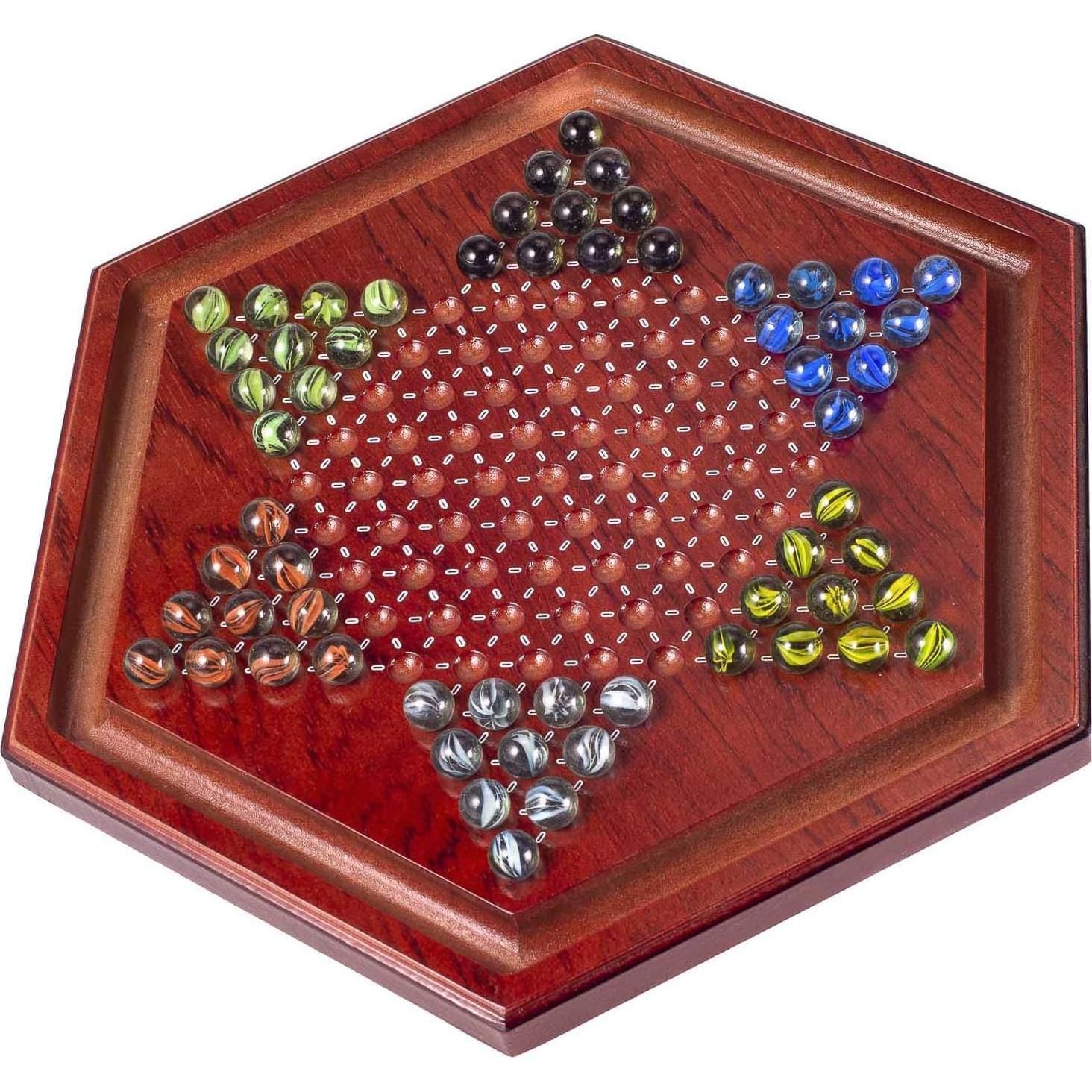 Juego de Damas Chinas de Madera AMEROUS 34.5 cm con 60 Canicas