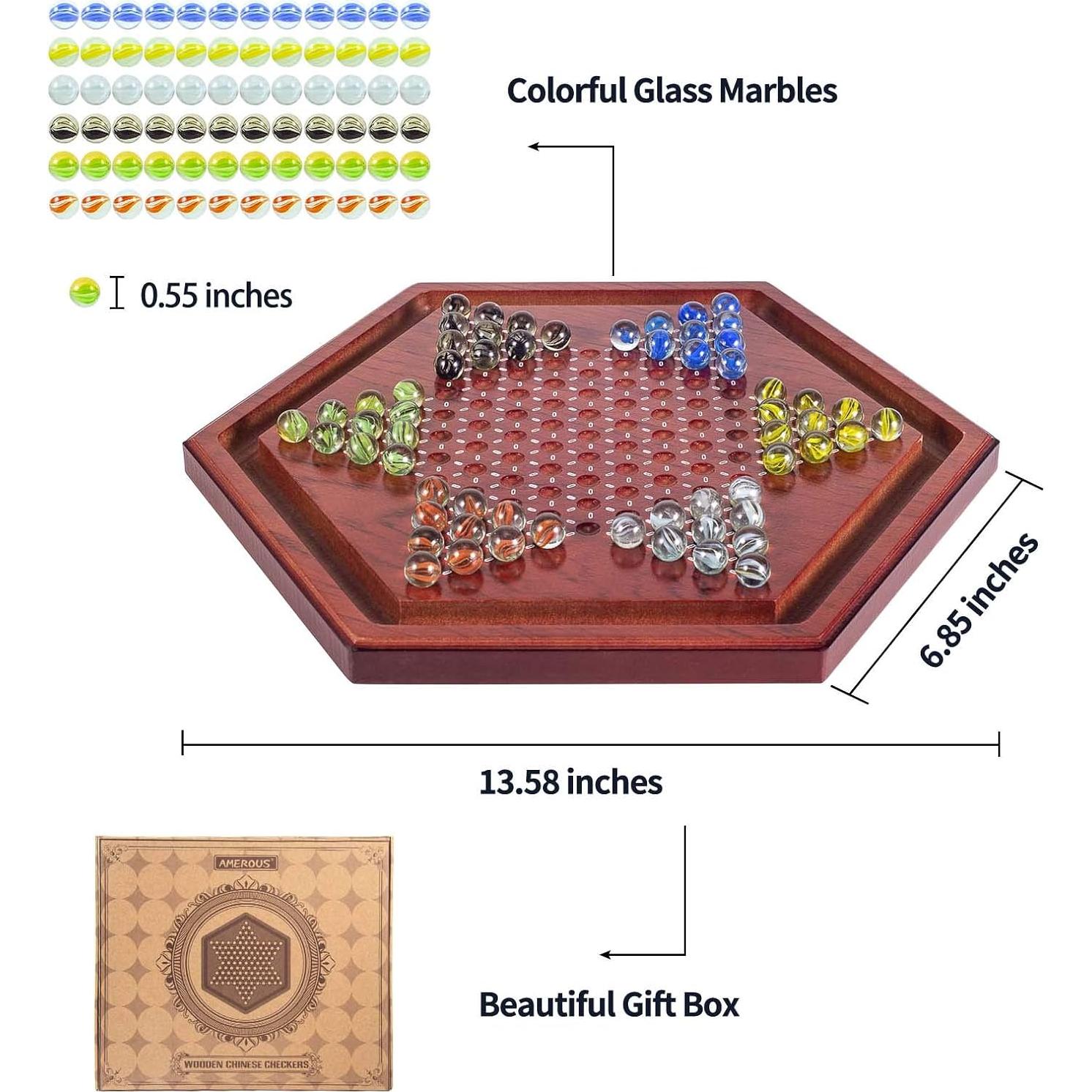 Juego de Damas Chinas de Madera AMEROUS 34.5 cm con 60 Canicas