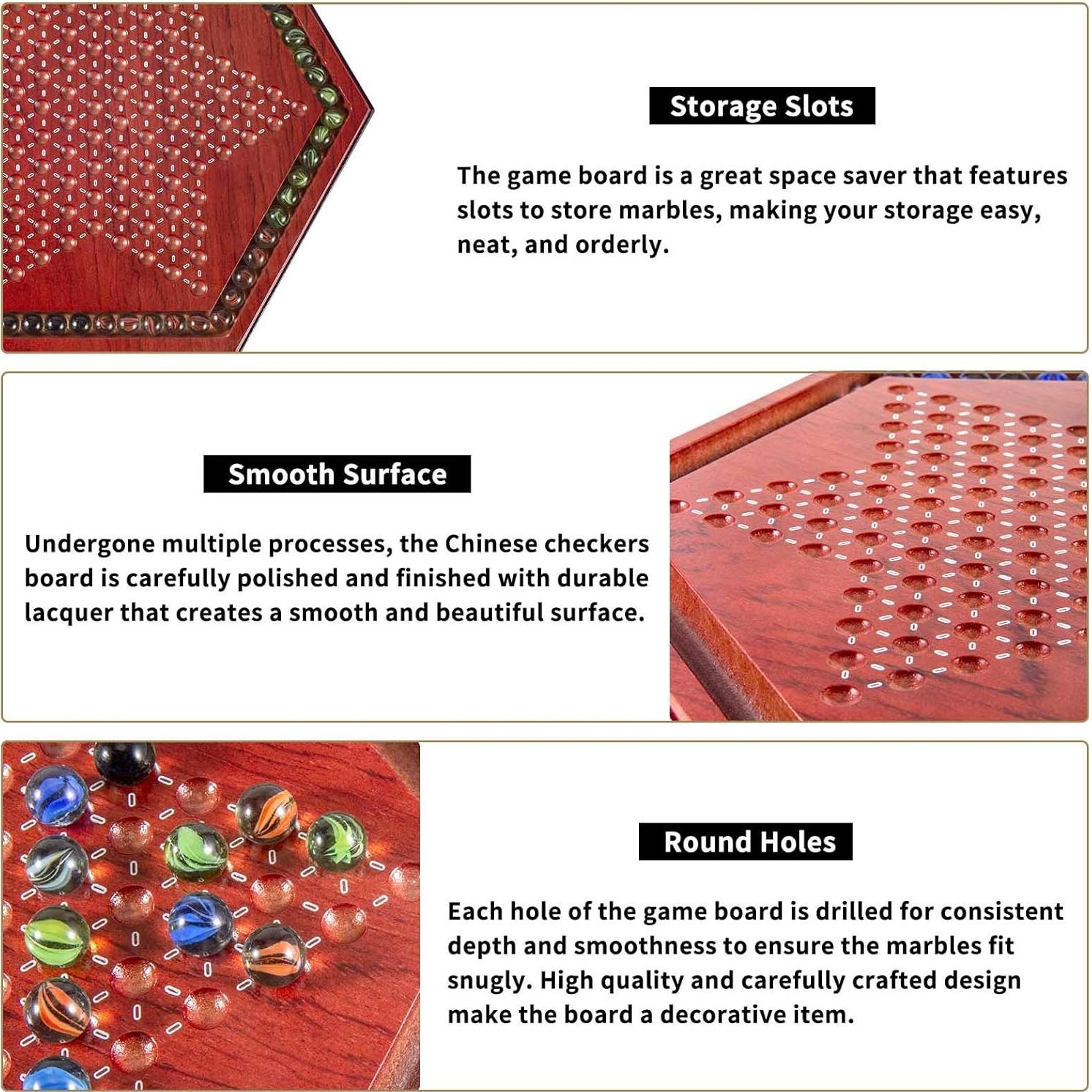 Juego de Damas Chinas de Madera AMEROUS 34.5 cm con 60 Canicas