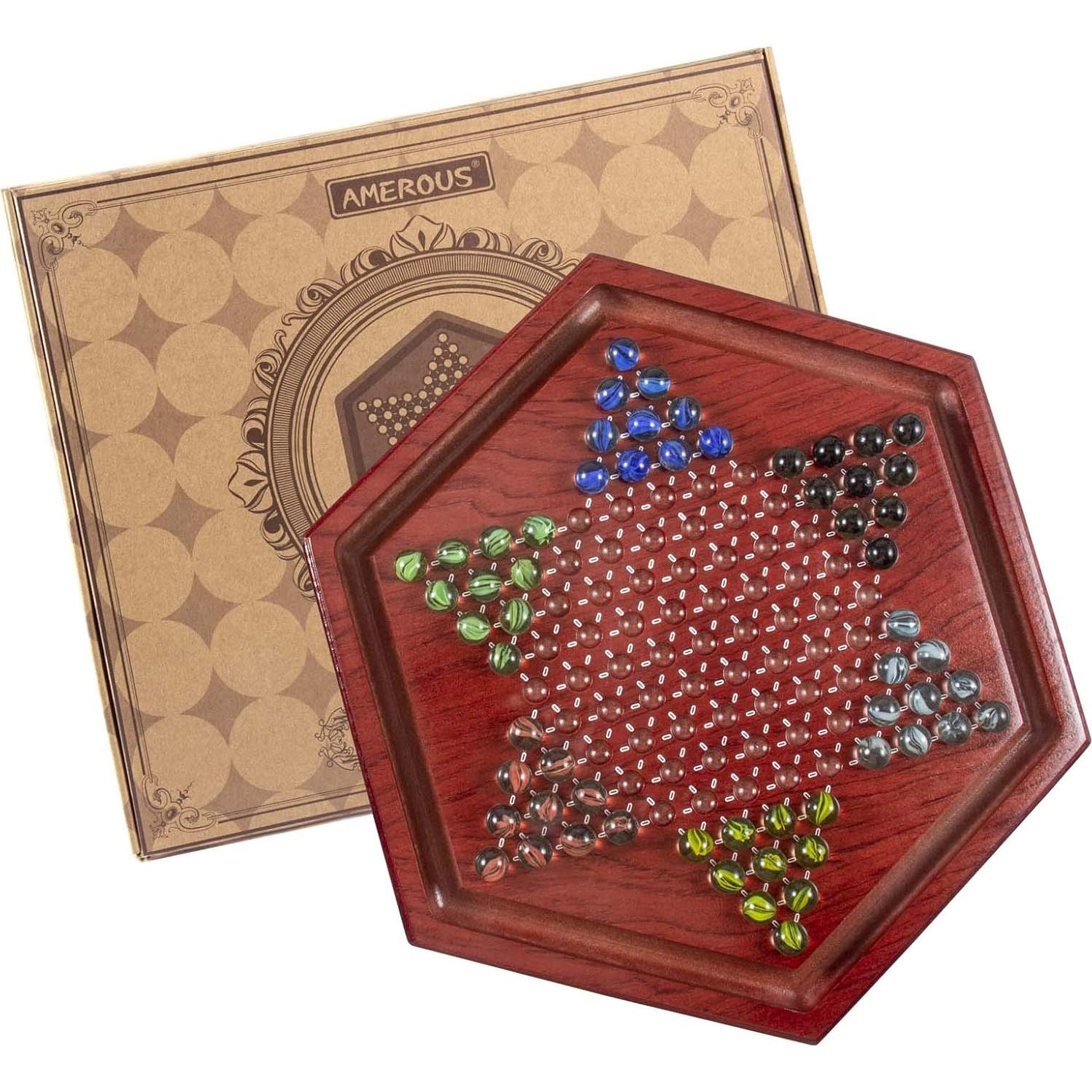 Juego de Damas Chinas de Madera AMEROUS 34.5 cm con 60 Canicas