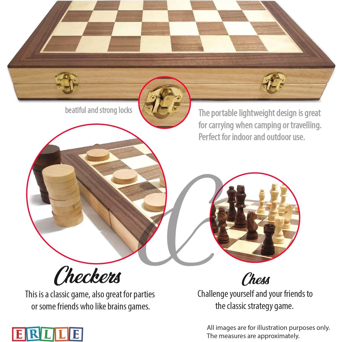 Juego de Damas y Ajedrez de Madera ERLLE 38.1 cm Plegable