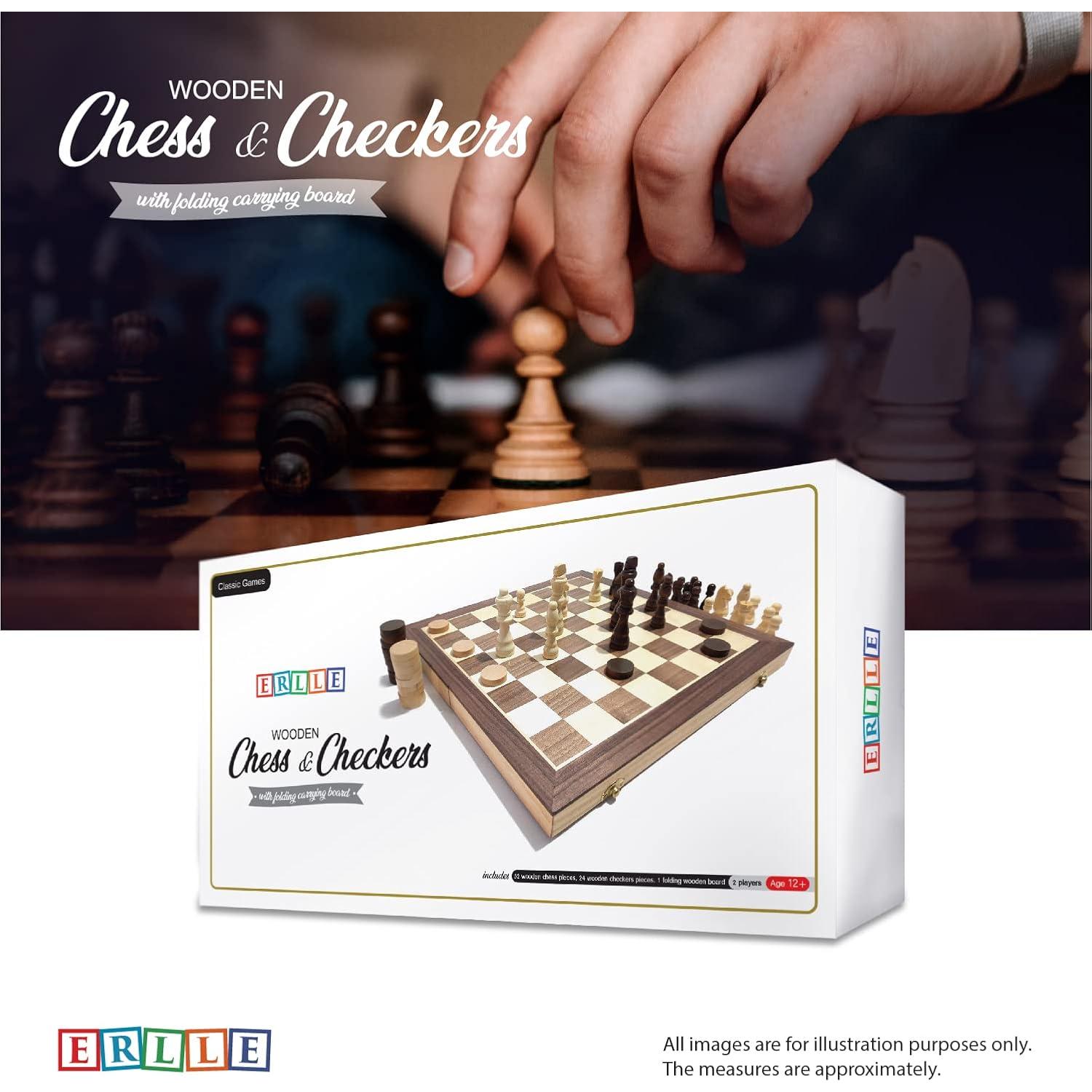 Juego de Damas y Ajedrez de Madera ERLLE 38.1 cm Plegable