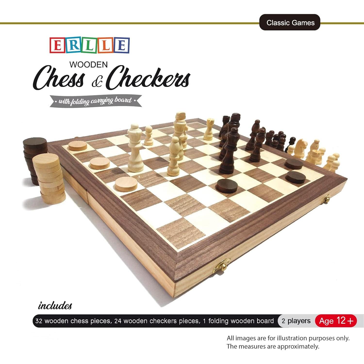 Juego de Damas y Ajedrez de Madera ERLLE 38.1 cm Plegable