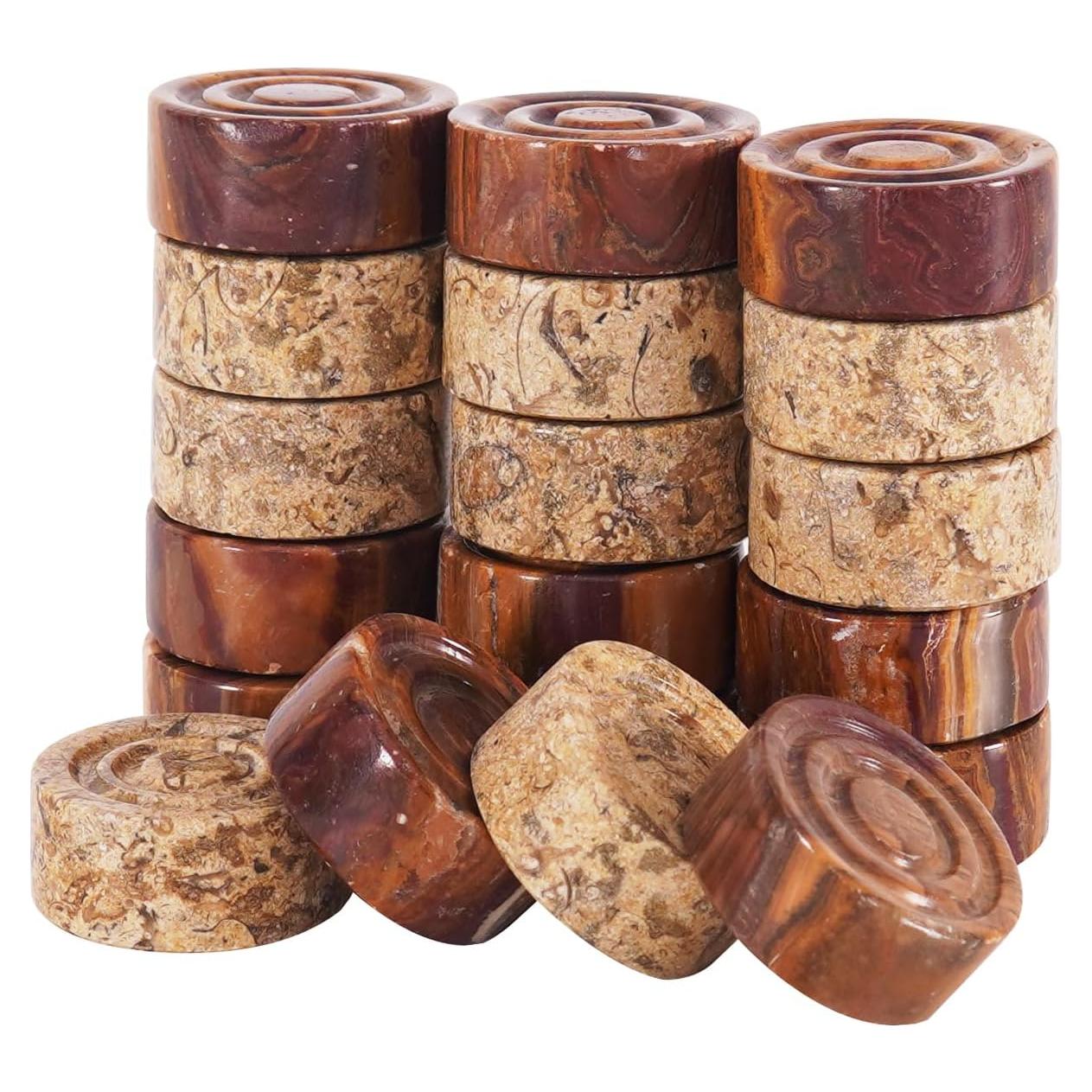 Juego de Damas de Mármol Radicaln 32 Piezas Rojas y Coral