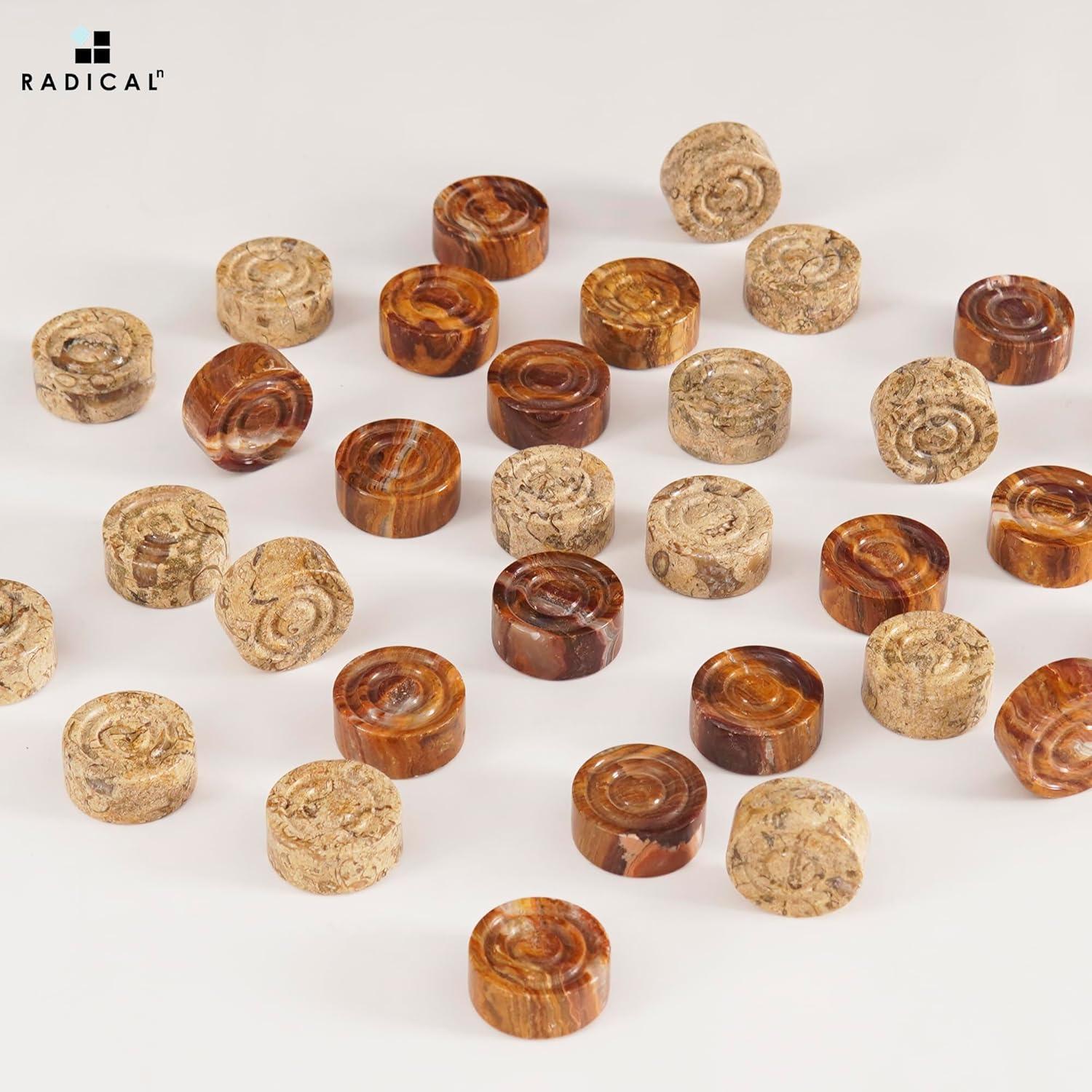 Juego de Damas de Mármol Radicaln 32 Piezas Rojas y Coral