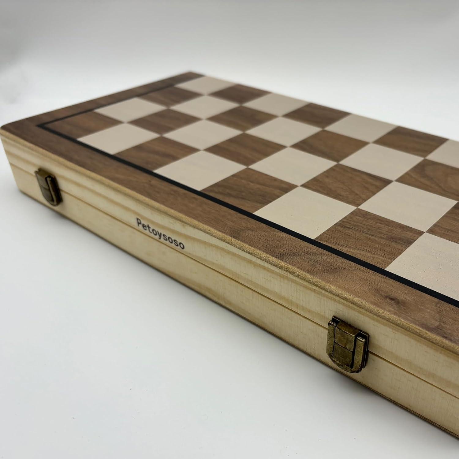 Juego de Ajedrez y Damas de Madera Petoysoso 38x25cm