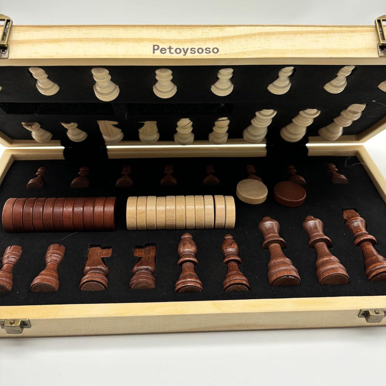 Juego de Ajedrez y Damas de Madera Petoysoso 38x25cm