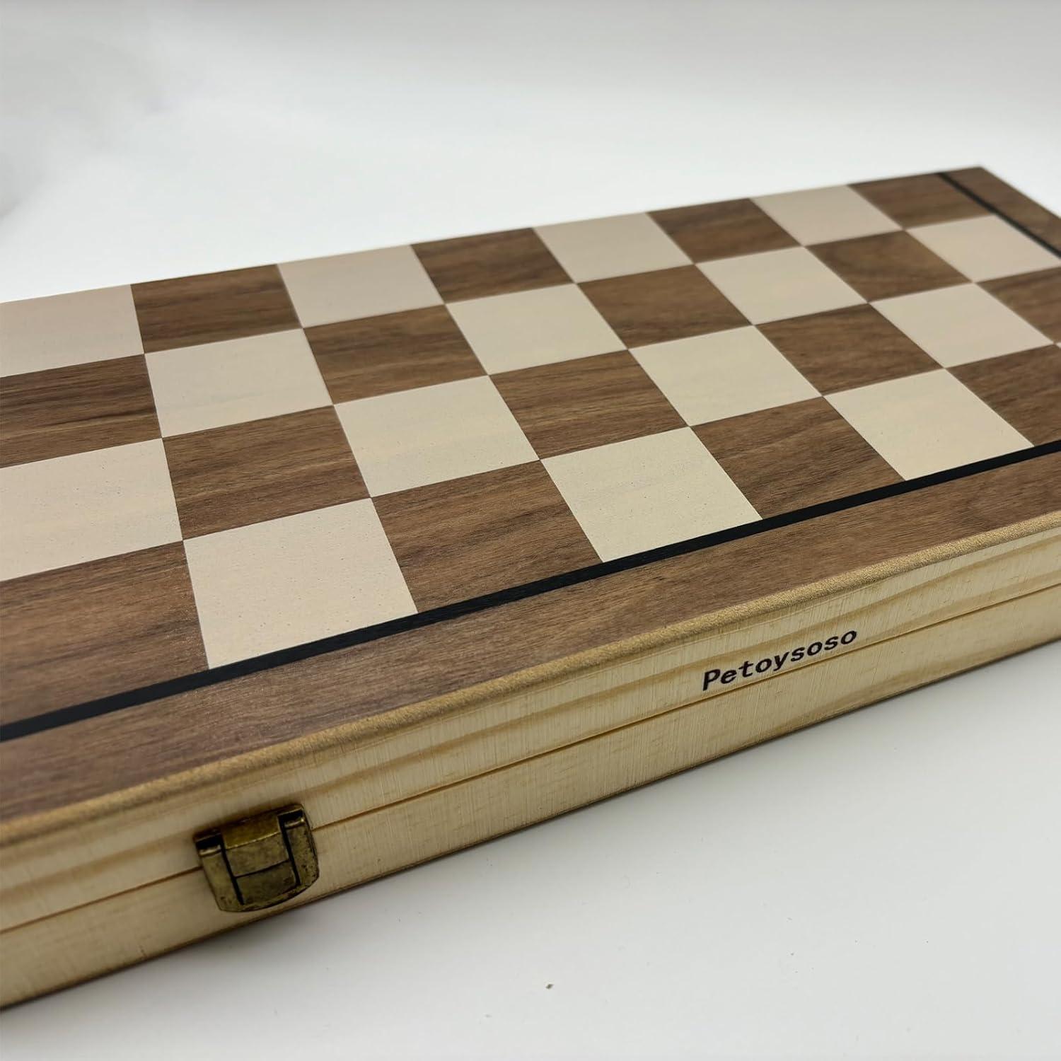 Juego de Ajedrez y Damas de Madera Petoysoso 38x25cm