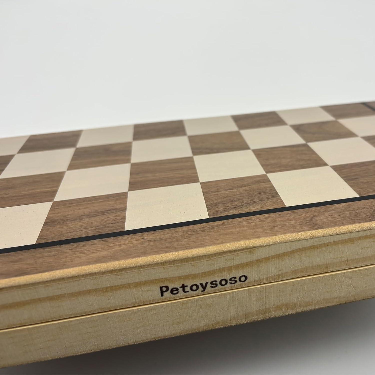 Juego de Ajedrez y Damas de Madera Petoysoso 38x25cm