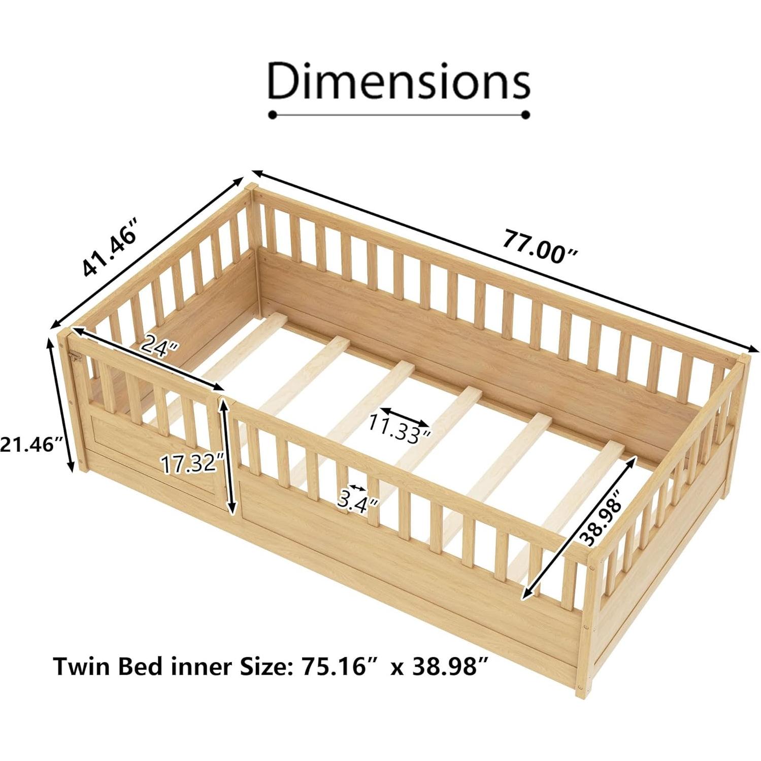 Cama de Piso Twin Bellemave con Alta Cerca y Puerta Natural