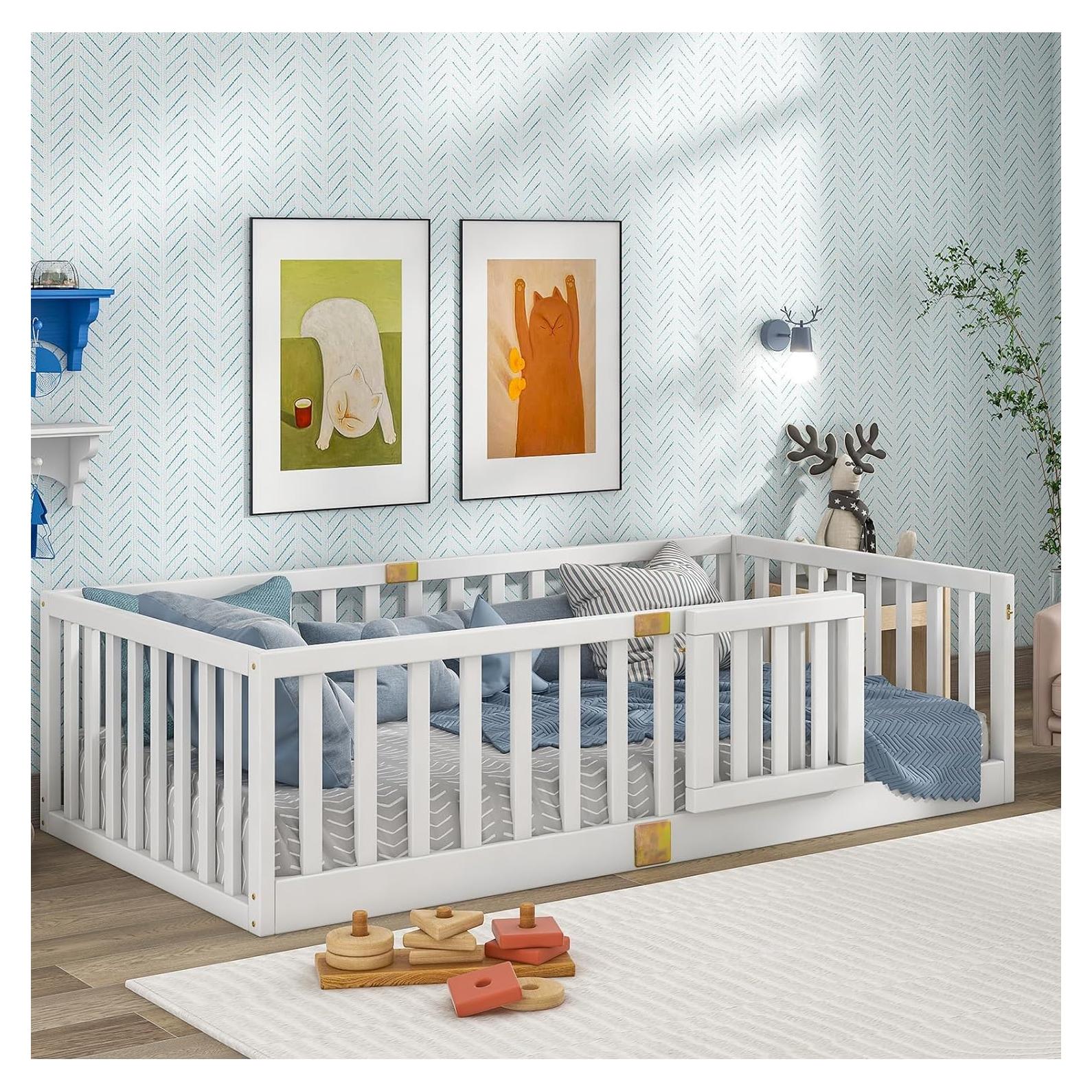 Cama Montessori Tatub Twin Blanca con Barandillas Altas