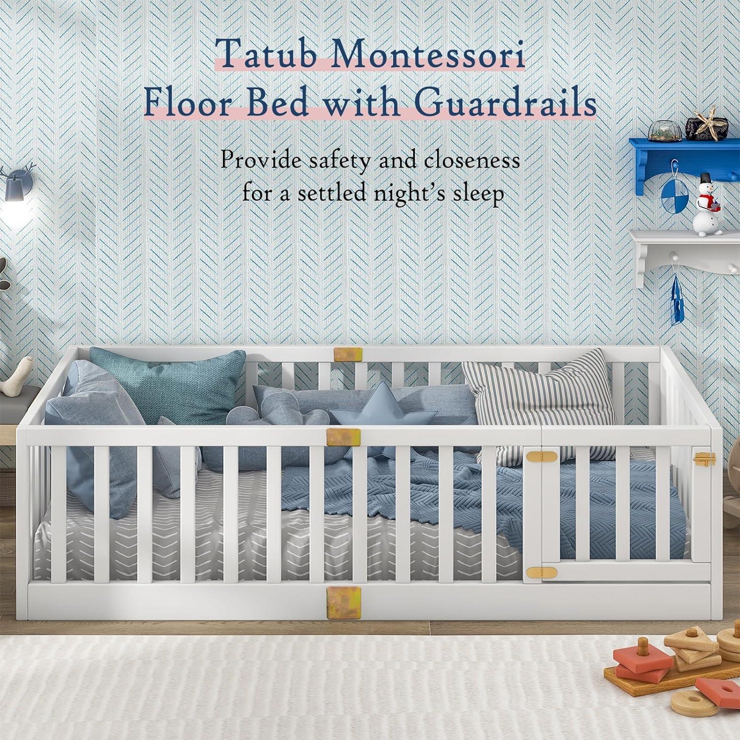 Cama Montessori Tatub Twin Blanca con Barandillas Altas