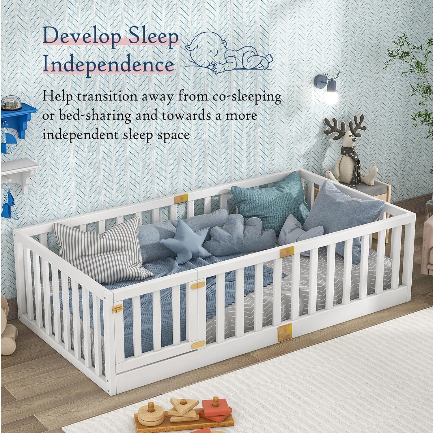 Cama Montessori Tatub Twin Blanca con Barandillas Altas