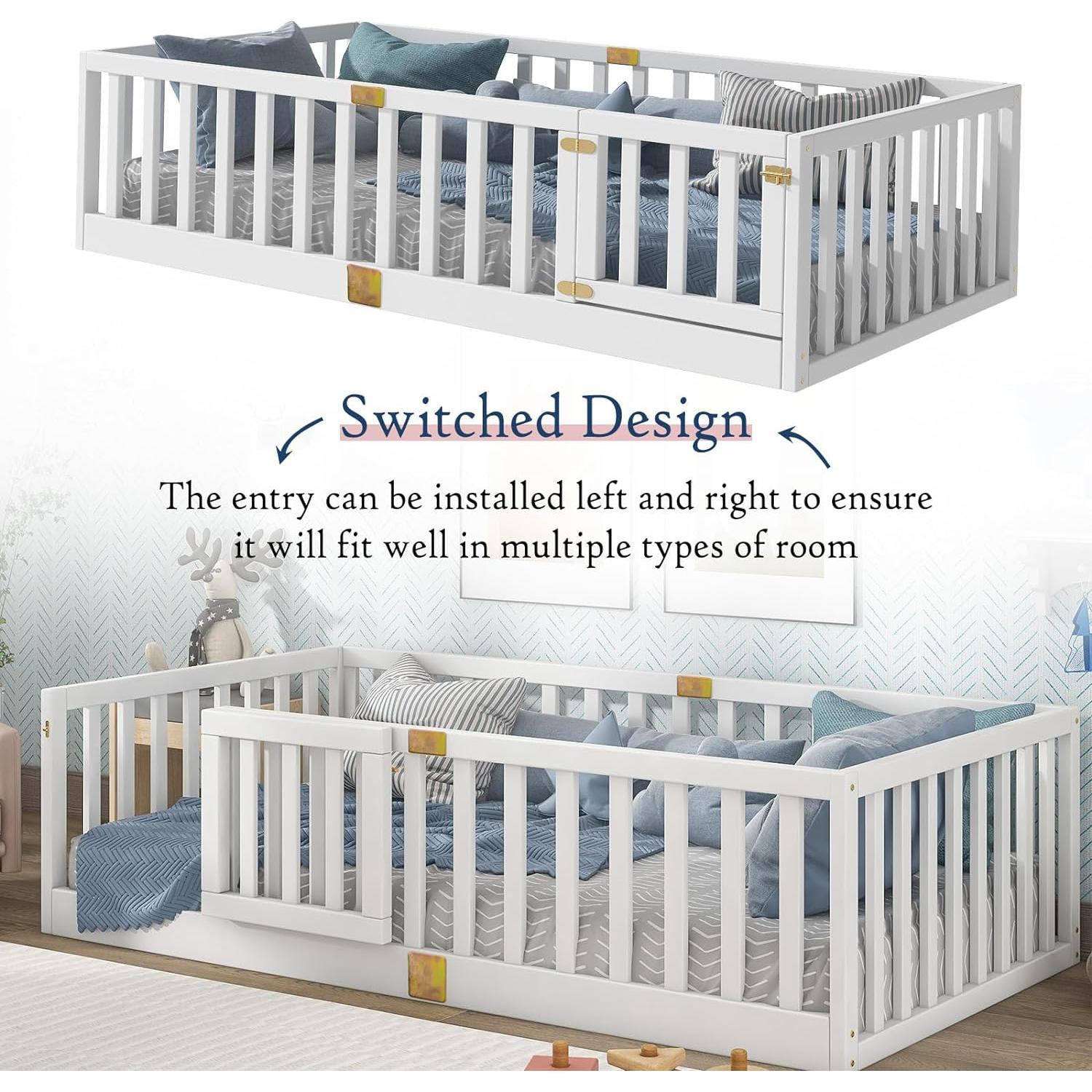 Cama Montessori Tatub Twin Blanca con Barandillas Altas