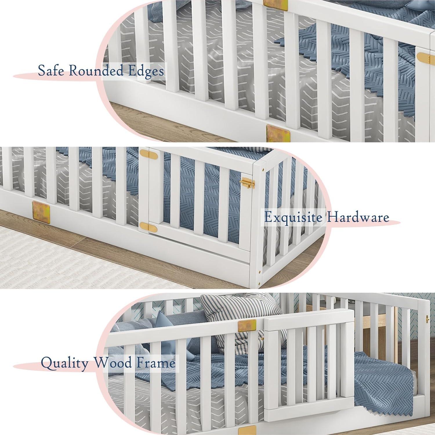 Cama Montessori Tatub Twin Blanca con Barandillas Altas