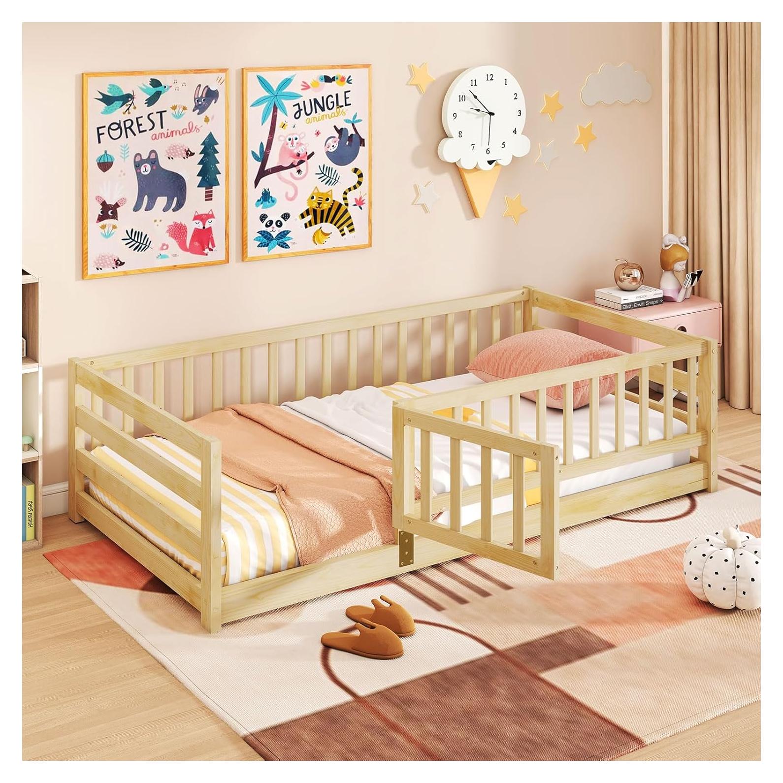 Cama de Piso Twin Giantex con Barandillas de Seguridad 54.6 cm