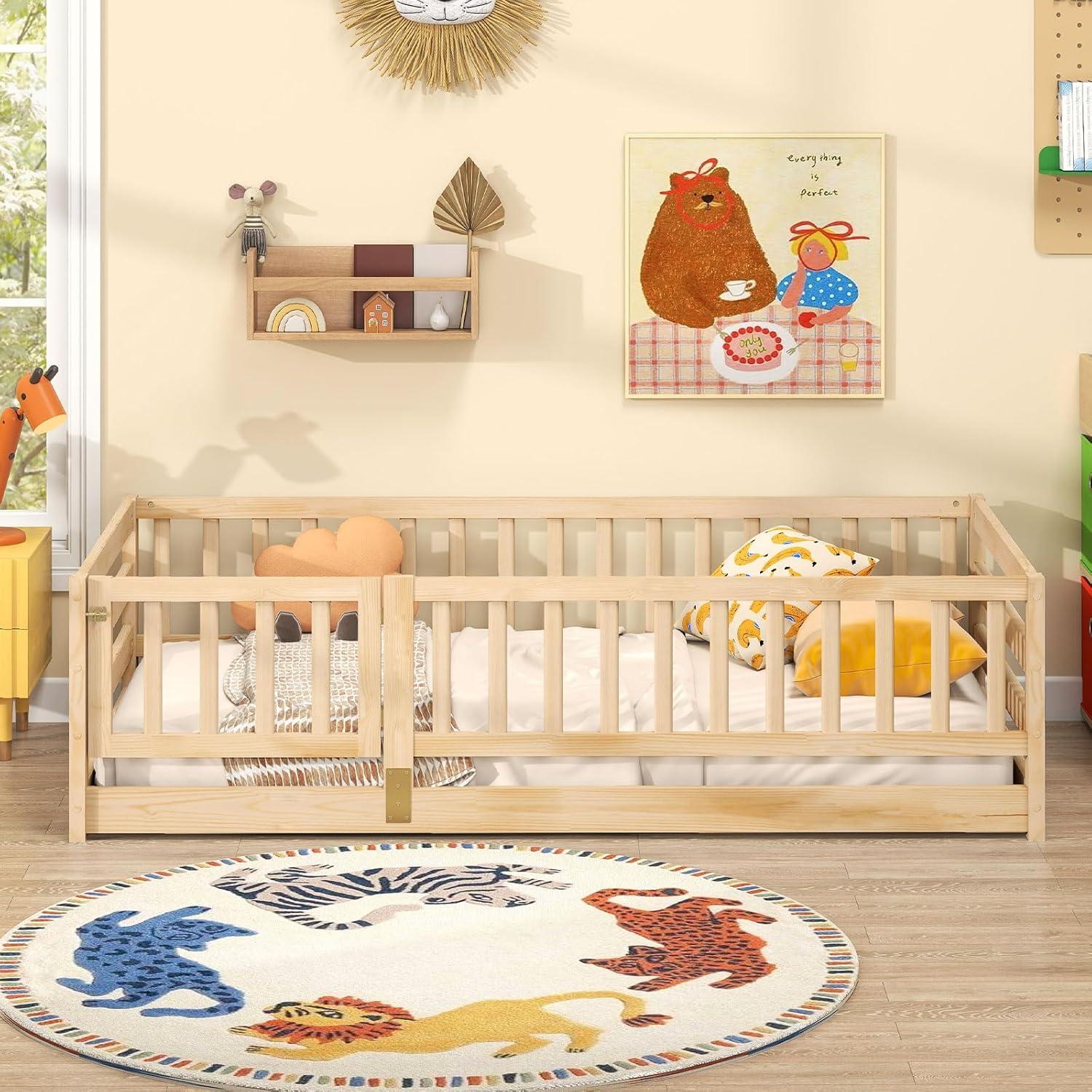 Cama de Piso Twin Giantex con Barandillas de Seguridad 54.6 cm