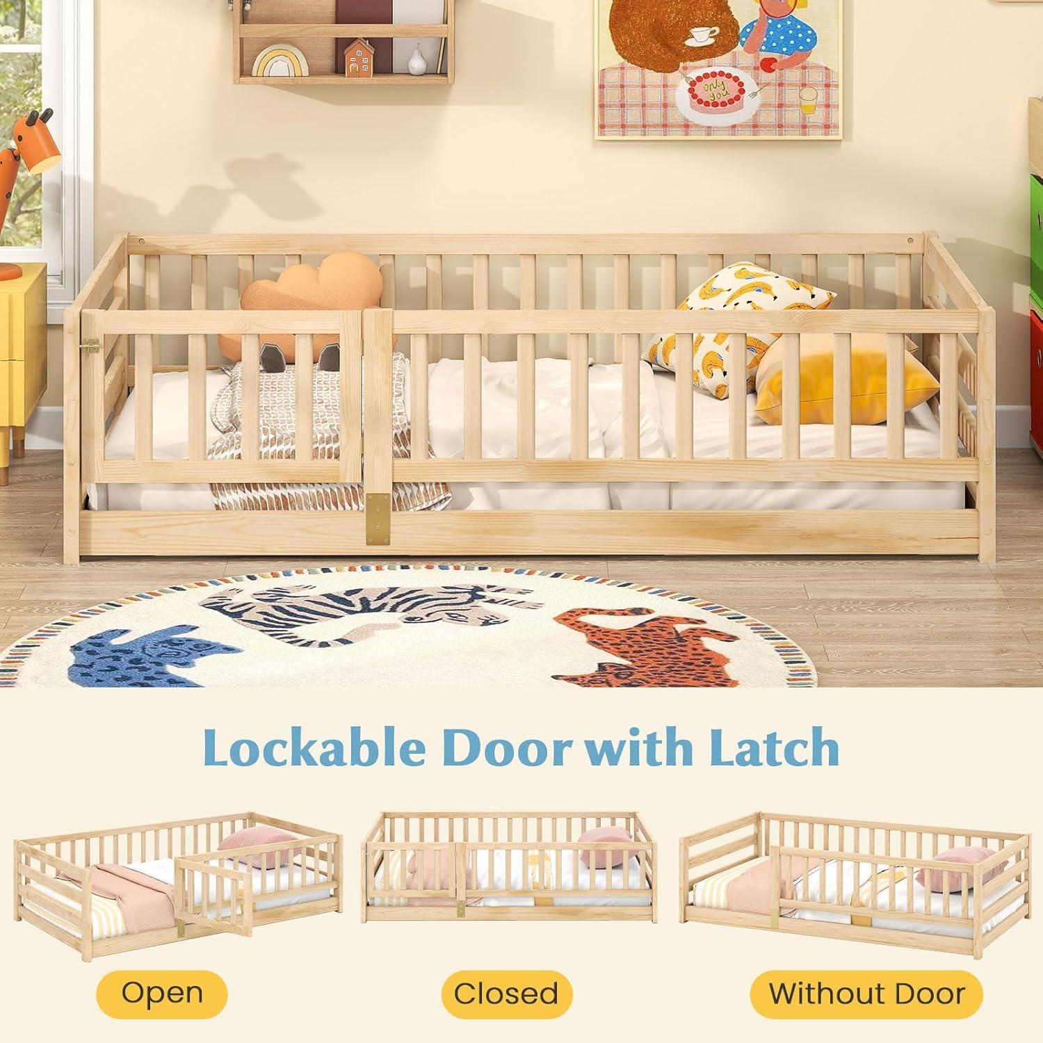 Cama de Piso Twin Giantex con Barandillas de Seguridad 54.6 cm