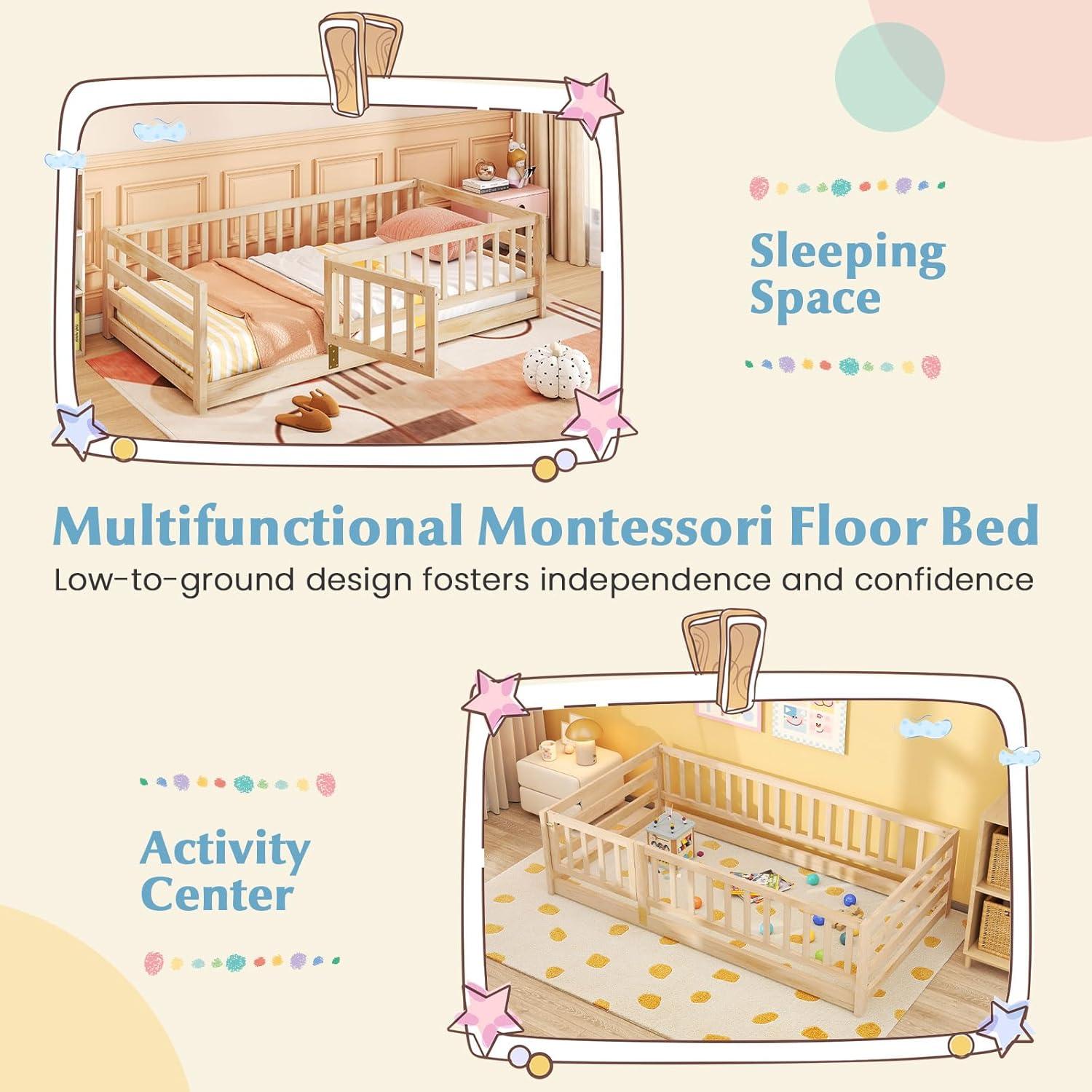 Cama de Piso Twin Giantex con Barandillas de Seguridad 54.6 cm