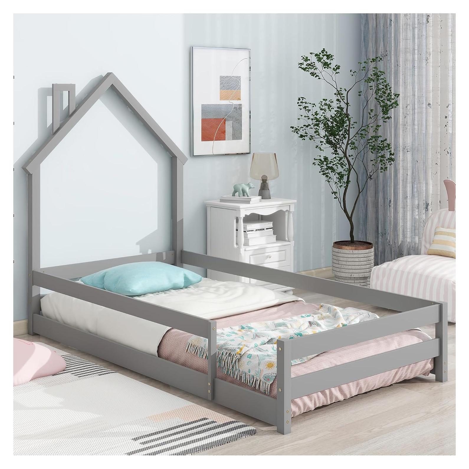 Cama Twin Dolonm Montessori con Techo y Barandillas de Seguridad