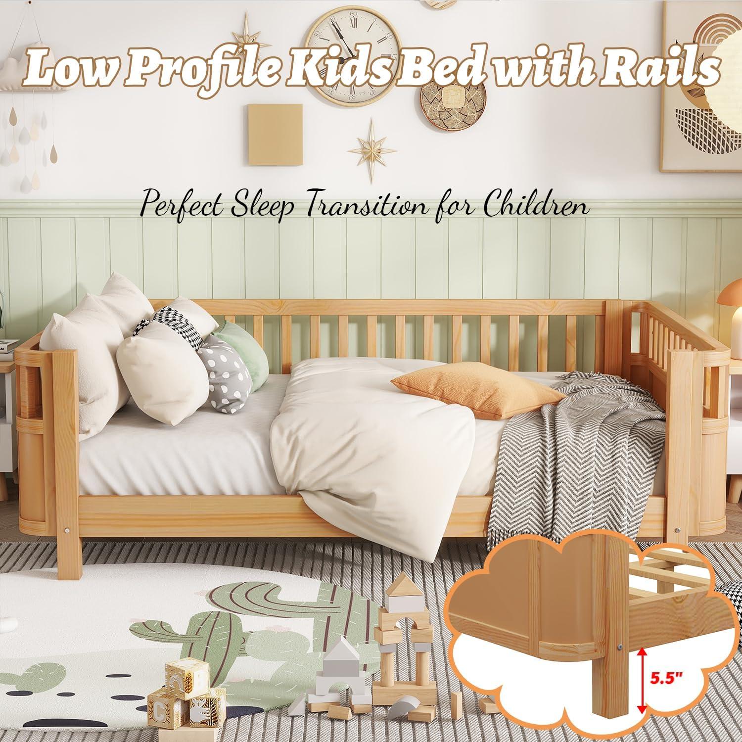 Cama Montessori Completa OYUMOENTS Natural con Barandillas