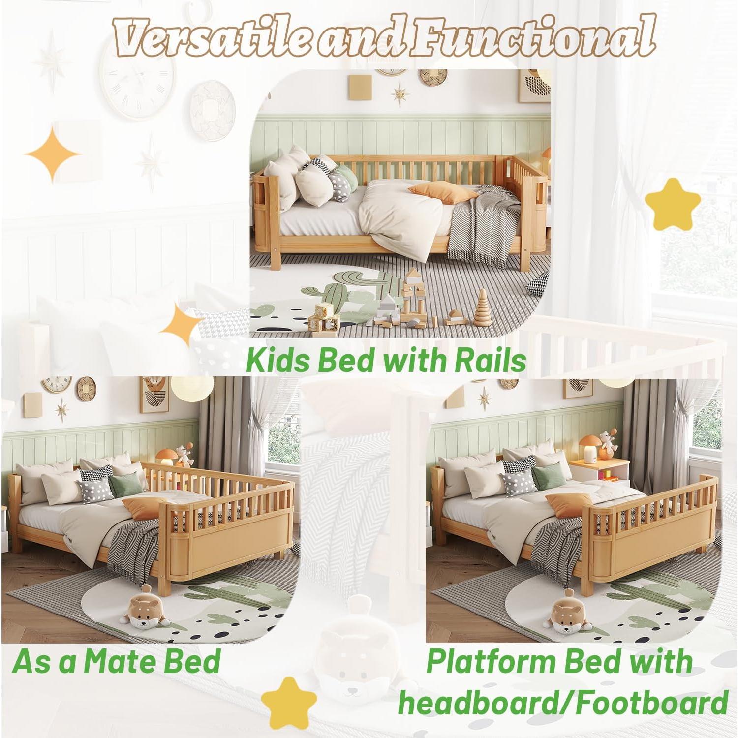 Cama Montessori Completa OYUMOENTS Natural con Barandillas