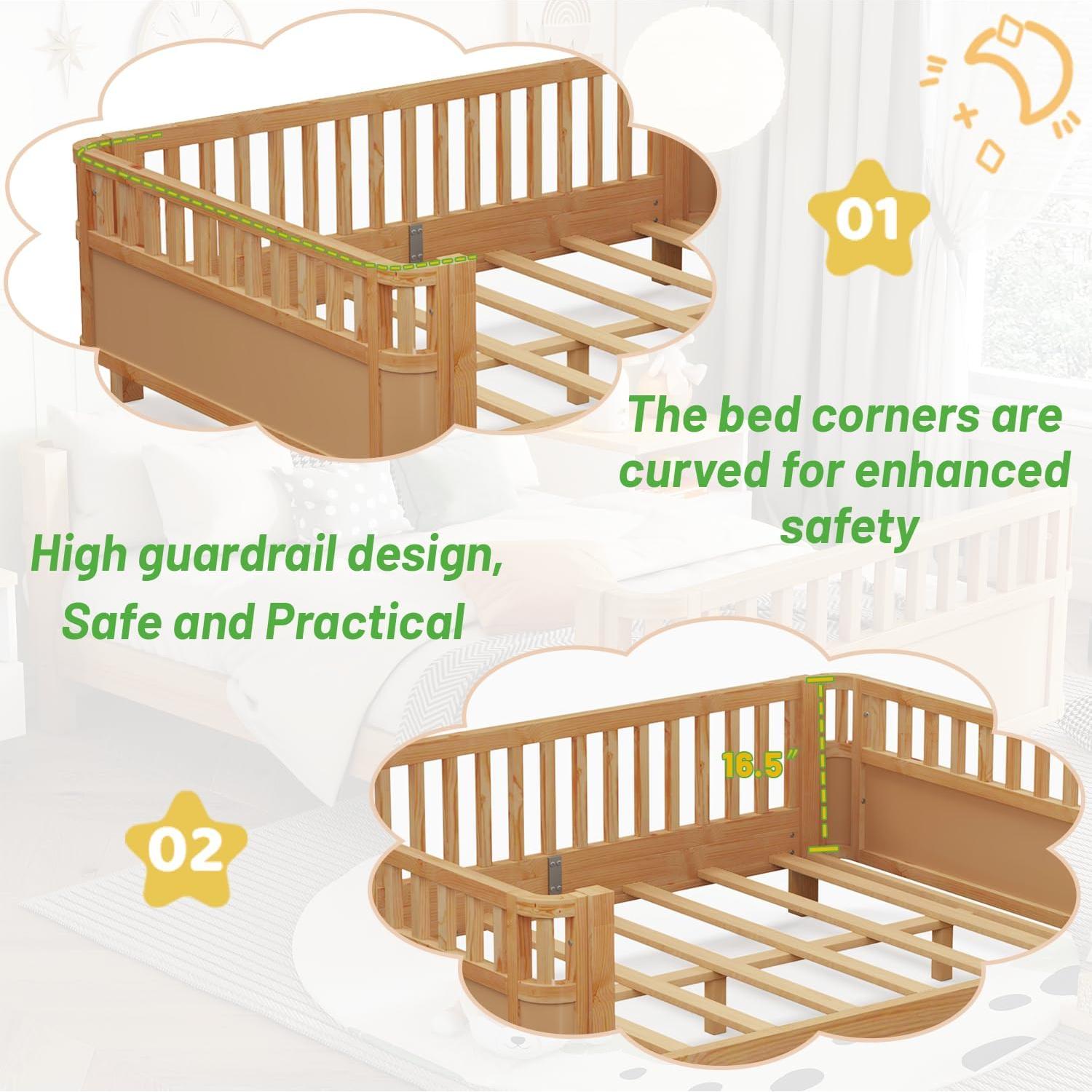 Cama Montessori Completa OYUMOENTS Natural con Barandillas