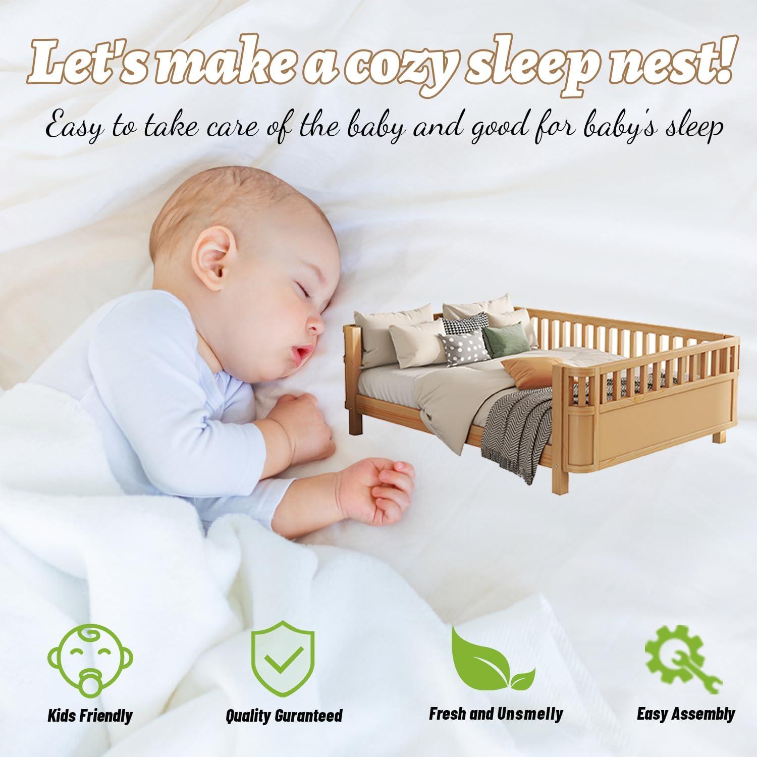 Cama Montessori Completa OYUMOENTS Natural con Barandillas