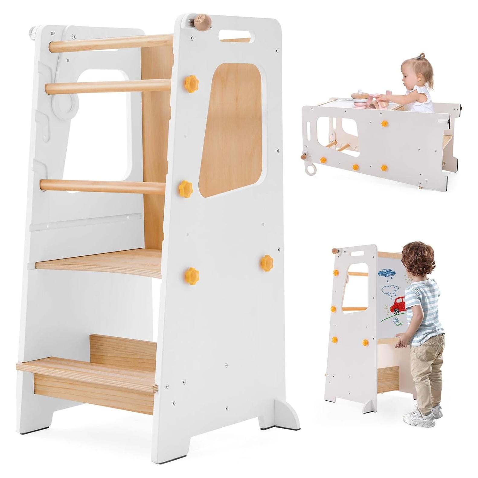 Torre de Cocina 4 en 1 Aokkto para Niños Ajustable Blanco