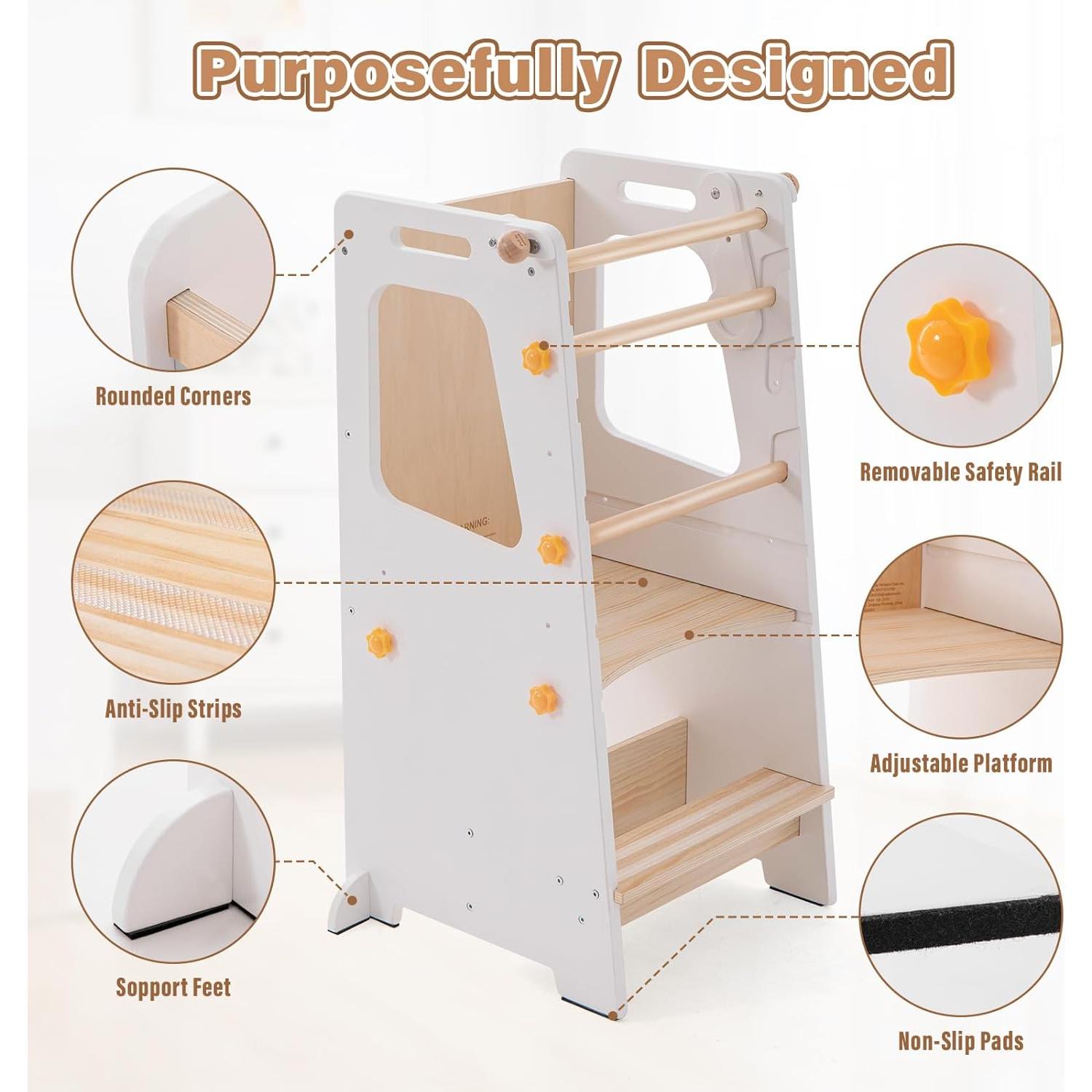 Torre de Cocina 4 en 1 Aokkto para Niños Ajustable Blanco